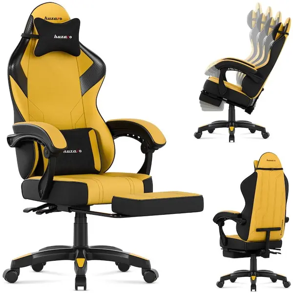 Huzaro Scaun gaming, Huzaro Force 3.7, suport picioare, inaltime reglabila, material respirabil, Galben