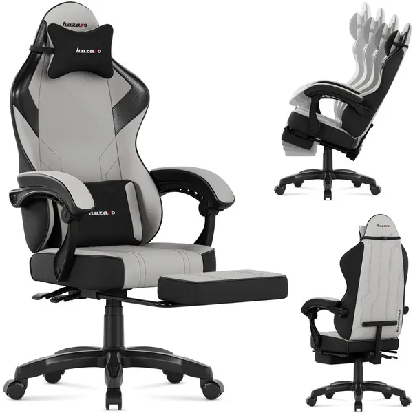Huzaro Scaun gaming, Huzaro, Force 3.7, suport picioare, material respirabil, Gri