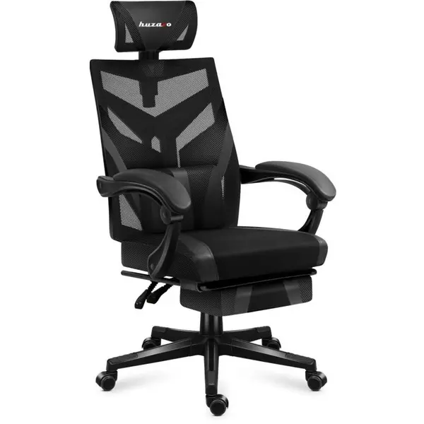 Huzaro Scaun gaming Huzaro HZ-Combat 5.0, Mesh, Suport picioare, Cotiere moi, Tetiera ajustabila, Cadru Nylon FX, Negru