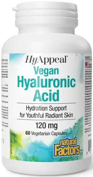 HyAppeal Vegan Hyaluronic Acid, 120 mg, 60 capsule, Natural Factors
