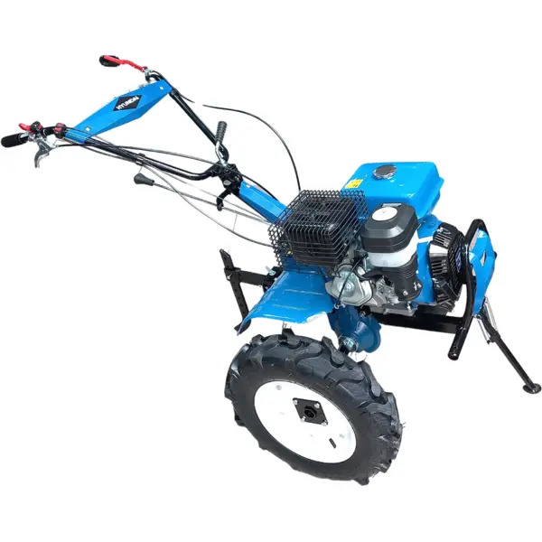Hyundai Motocultor Hyundai HY-MC105 pe benzina, putere 14 CP, 420 cmc, latime maxima de lucru 105 cm, adancime de frezare 10-30 cm, freza de pamant si roti de cauciuc, Albastru