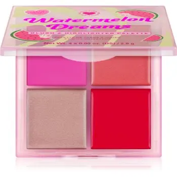 I Heart Revolution Watermelon Dreams Blush & Highlighter Quad paletă cu iluminatoare și farduri de obraz