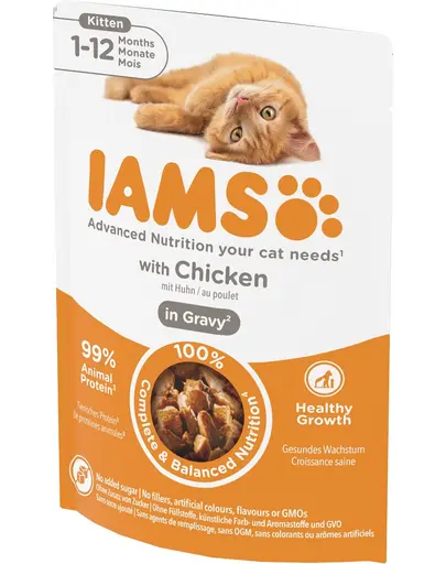 IAMS Cat Kitten All Breeds Chicken In Gravy Pouch 85 g hrana umeda pentru pisoi, in sos