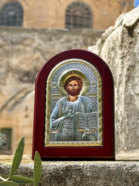 Icoană Iisus Hristos din Ierusalim placata cu argint. Sfintita la Piatra Ungerii de la Mormantul Sfant - Default Title