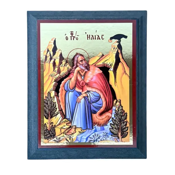 Icoana Sfantul Prooroc Ilie Tesviteanul in Pustie - pe Lemn, Rama Neagra - Default Title
