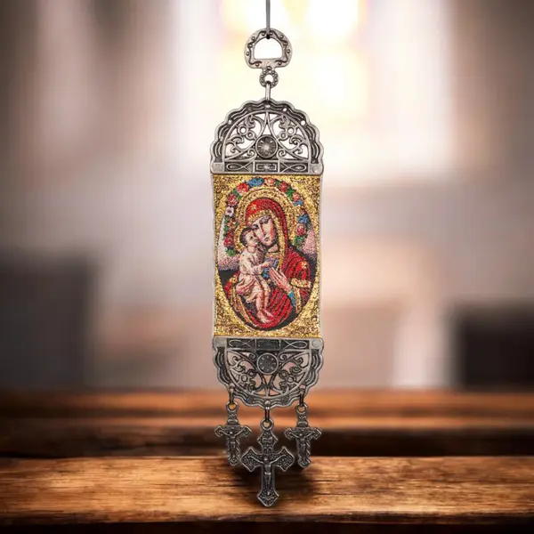 Icoană Tapiserie Fină – Fecioara Maria și Pruncul Iisus - Default Title