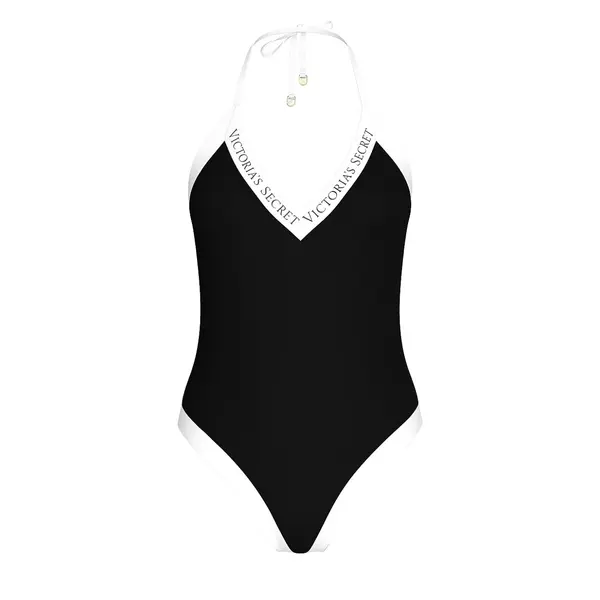 Iconic logo plunge one-piece swimsuit- black M