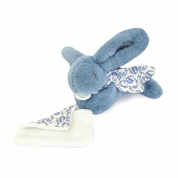Iepuras Doudou - jucarie de plus cu paturica, 16 cm albastru