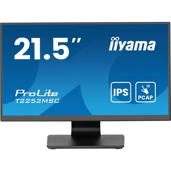 IIYAMA Iiyama Monitor LED T2252MSC-B2AG Monitor tactil PCAP 10pt de 21,5 cu tehnologie de panou IPS, design din sticla Edge-to-Edge si acoperire anti-orbire HDMI DP USB HUB Inclinare 3y, Negru