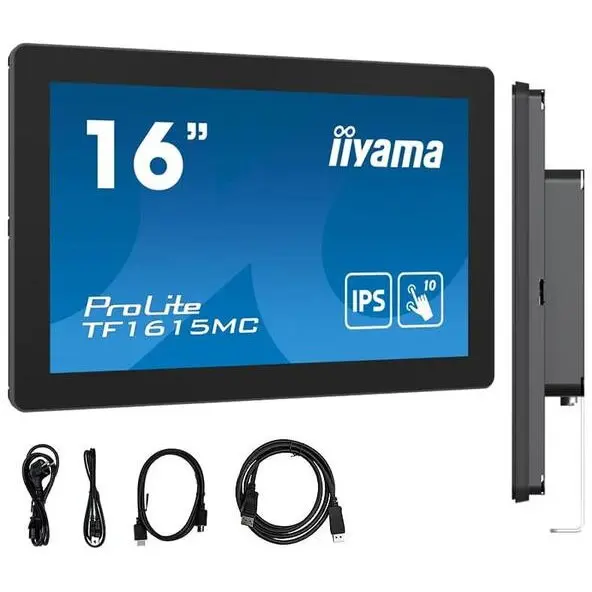 IIYAMA Monitor cu ecran tactil, Iiyama ProLite TF1615MC-B1, FHD, IPS /VGA HDMI DP/IP65, 16, Negru