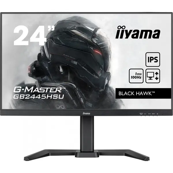 IIYAMA Monitor Gaming IPS LED Iiyama 24 GB2445HSU-B1, Full HD (1920 x 1080), HDMI, DisplayPort, Boxe, Pivot, 100 Hz, 1 ms, Negru