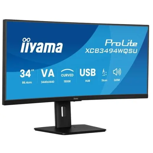 IIYAMA Monitor VA LED iiyama 34 XCB3494WQSU-B1, WQHD (3440 x 1440), HDMI, DisplayPort, Ecran curbat, Boxe, 120 Hz, 0.4 ms, Negru