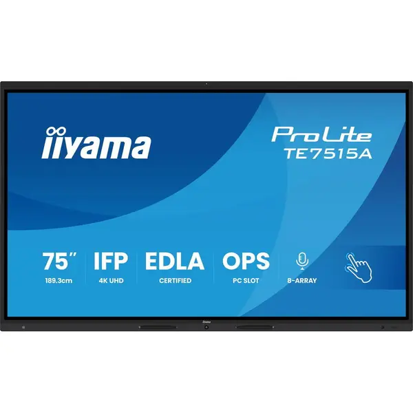 IIYAMA Tabla interactiva IIYAMA 75 TE7515A-B1AG, Ultra HD (3840x2160), 40 Touchpoints, Wi-Fi, Android, 16GB RAM, 128GB Flash, 8ms, Negru