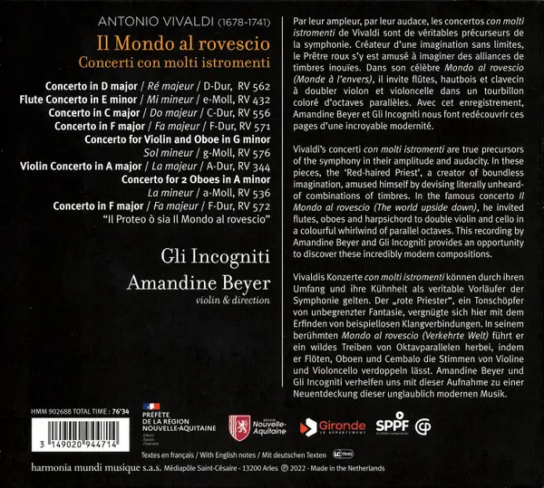 Il Mondo Al Rovescio (Concerti Con Molti Istromenti) | Vivaldi, Amandine Beyer, Gli incogniti