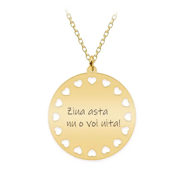 Illy - Colier personalizat argint 925 placat cu aur galben 24K banut cu inimioare decupate