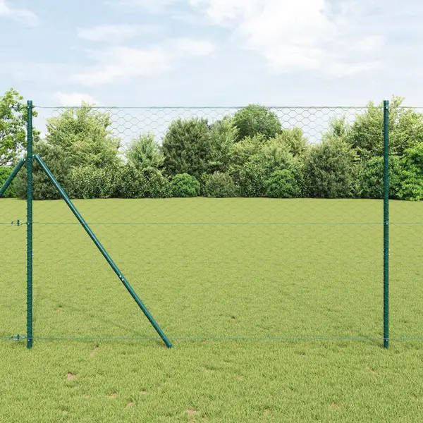 Imprejmuire hexagon Gossi verde 1.6x100 m otel, posturi de imprejmuire Gossi 13 buc verde Ø32 mm 210 cm otel galvanizat