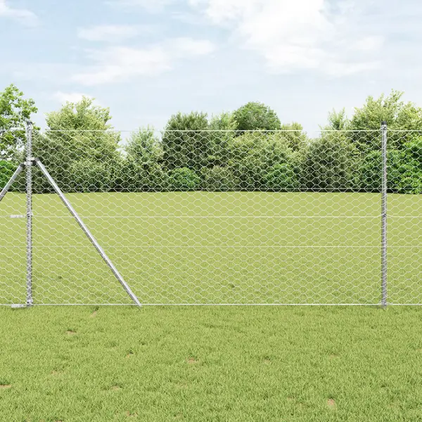 Imprejmuire hexagonala Gossi 1x10 m din otel galvanizat, piloni de imprejmuire Gossi 7 buc Ø32 mm 150 cm din otel galvanizat