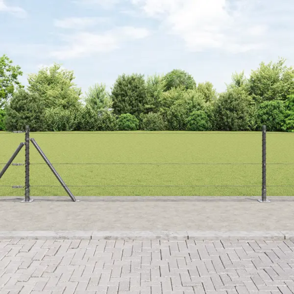 Imprejmuire hexagonala Gossi gri 0,6x10 m din otel, stalpi de imprejmuire Gossi cu placi de baza 7 buc Ø32mm 70cm din otel galvanizat