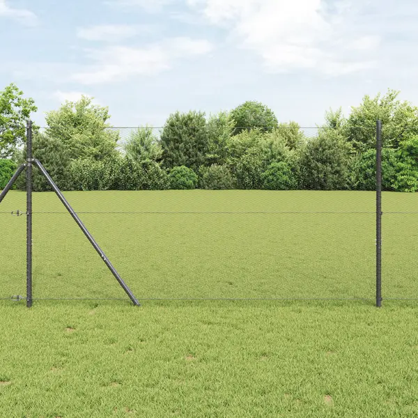 Imprejmuire hexagonala Gossi gri 1,4x25 m otel, stalpi de imprejmuire Gossi 13 buc gri Ø32 mm 190 cm otel galvanizat