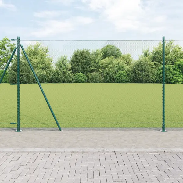 Imprejmuire hexagonala Gossi verde 1.6x10 m otel, stalpi pentru imprejmuire Gossi cu placi de baza 7 pcs Ø32mm 88.5cm otel galvanizat