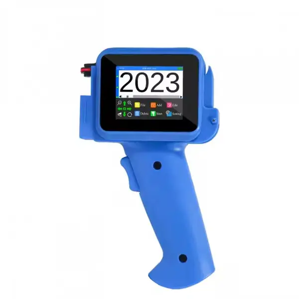 Imprimanta de mana portabila tip pistol BLIROWIN® cu touchscreen, imprimare logo, coduri de bare, date de expirare, coduri QR, compatibila pentru suprafete multiple, cerneala cu uscare rapida, cartus negru lucios, dimensiune imprimare 1-12.7mm