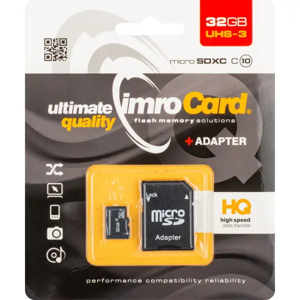 Imro Card Memorie microSDHC Imro, 32 GB, Clasa 10 / UHS-1 U3, Cu Adaptor
