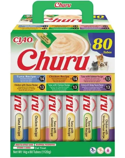 INABA Cat Churu Rețetă cu Pui și Ton 80×14 g mix de recompense cremoase cu pui și ton pentru pisici