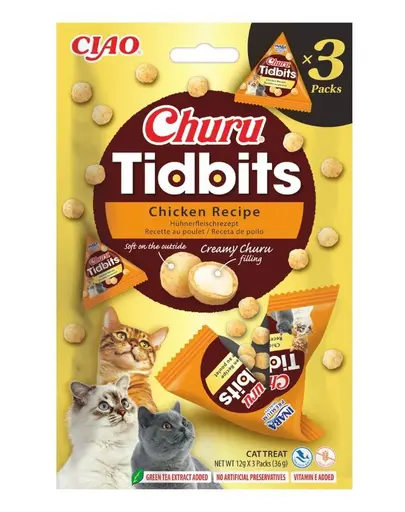 INABA Cat Churu Tidbits Rețetă cu Pui 3×12 g gustări moi și cremoase cu pui pentru pisici