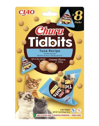 INABA Cat Churu Tidbits Rețetă cu Ton 8×12 g gustări moi și cremoase cu ton pentru pisici