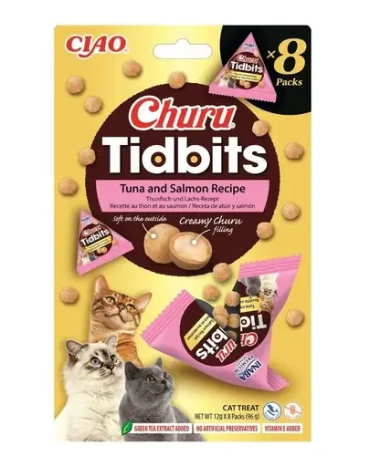 INABA Cat Churu Tidbits Rețetă cu Ton și Somon 8×12 g recompense moi și cremoase cu ton și somon pentru pisici