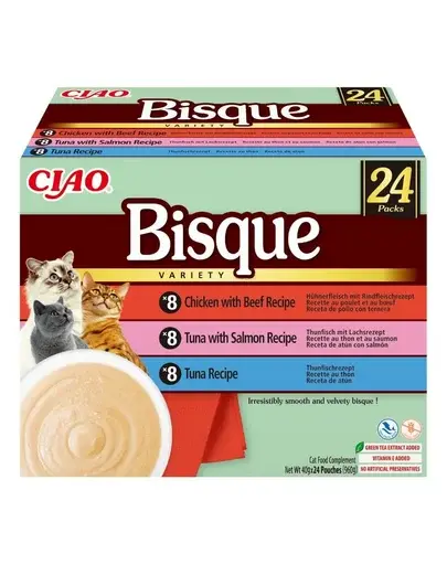 INABA Cat Ciao Bisque Variety 24x40g mix de supe cremă cu ton, vită și pui pentru pisici