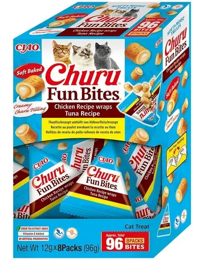 INABA Churu Cat Fun Bites Chicken with Tuna 8x12g wrapuri cu pui și ton pentru pisici