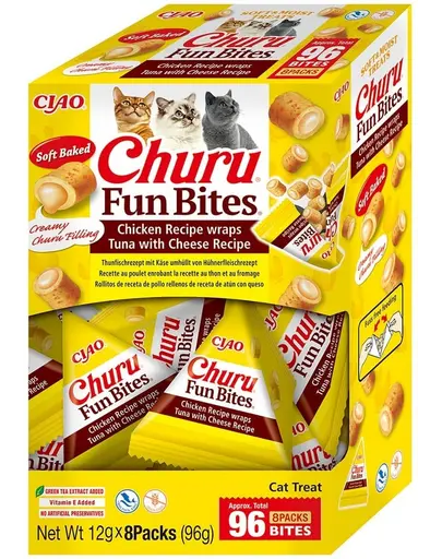 INABA Churu Cat Fun Bites Pui cu Ton și Brânză 8x12g wrap-uri cu pui, ton și brânză pentru pisici
