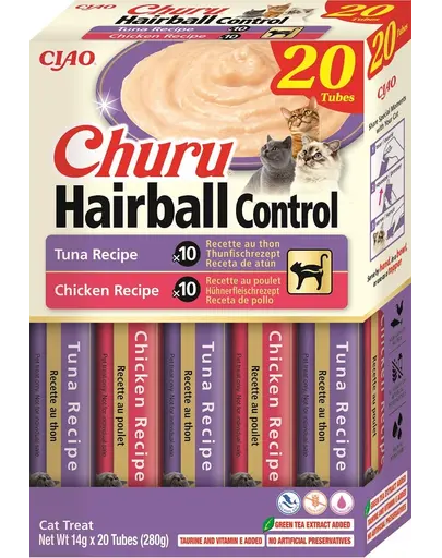 INABA Churu Cat Hairball 20x14g gustare crema pentru pisica, pentru ghemotoacele de blana