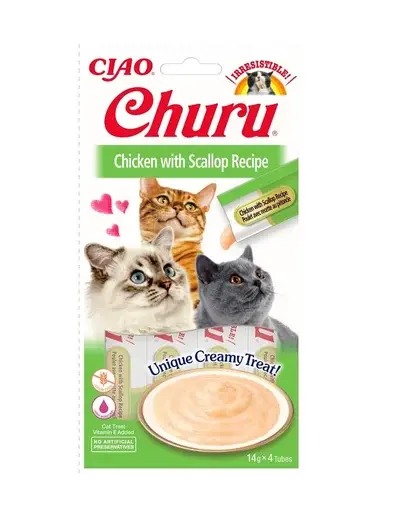 INABA Churu Cat Recompensa pentru pisici, piure de pui si scoici 56 g