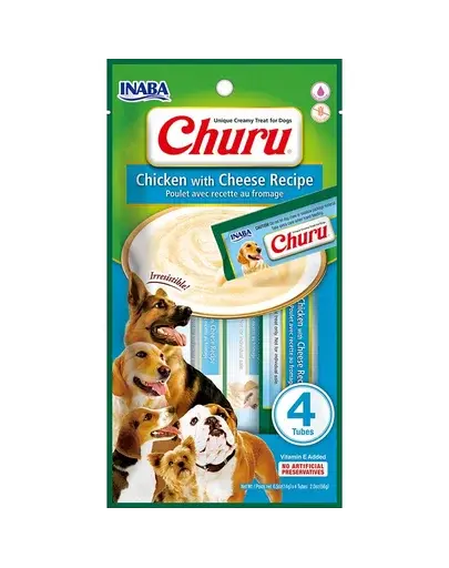 INABA Churu Chicken with Cheese 4x14g snack cremos cu pui si branza pentru caini