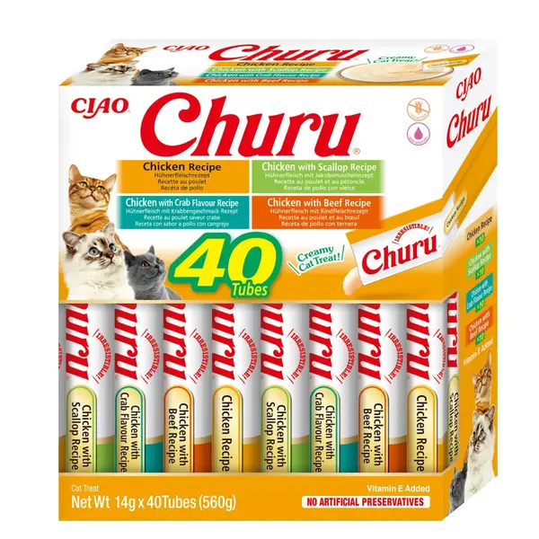 INABA Churu Creamy Varieties, Pui, cutie recompense fără cereale pisici, (piure), 560g