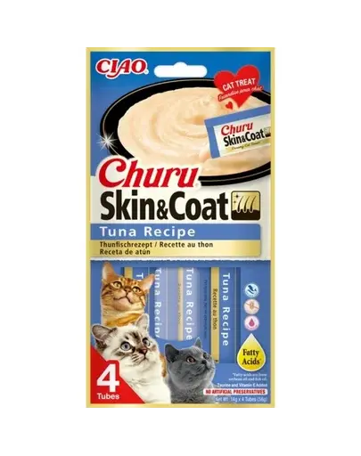 INABA Churu Skin&Coat 4x14g cu ton gustare cremoasa pisici