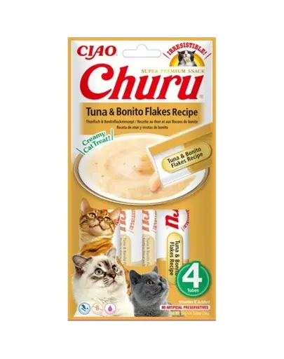 INABA Churu Tuna with bonito flakes 4x14g gustare pisici, ton si fulgi de bonito