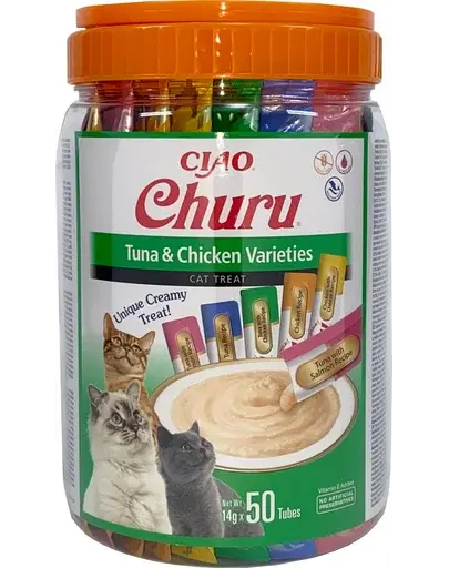 INABA Churu Variety Tuna&Chicken mix recompense cremoase pisici 50x14g (700g) ton si pui