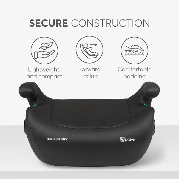 Inaltator auto cu isofix Kikkaboo i-Tip 2 i-SIZE Black 125-150 cm, suport pahar inclus, centura de ghidaj, husa lavabila, cotiere, certificat R129