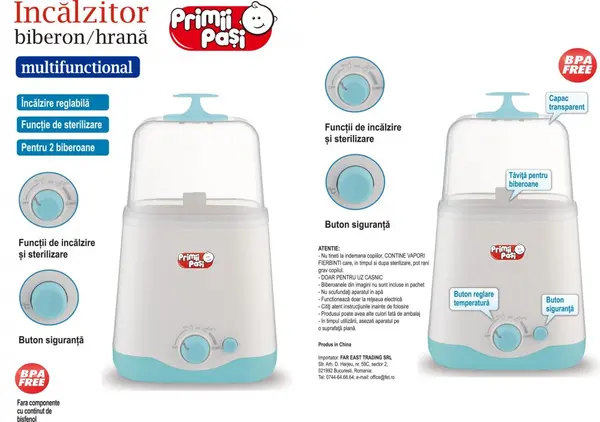 Incalzitor electric Primii Pasi multifunctional pentru 2 biberoane
