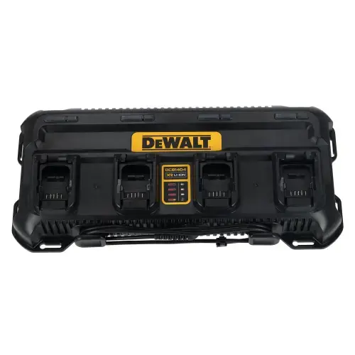 Incarcator acumulatori Li-Ion cu 4 porturi DeWALT DCB1404, 18V XR, incarcare simultana 4x 4A, compatibil cu acumulatori 12V, 18V si FLEXVOLT, indicatoare LED individuale, incarcare in doua trepte, optiune montare pe perete