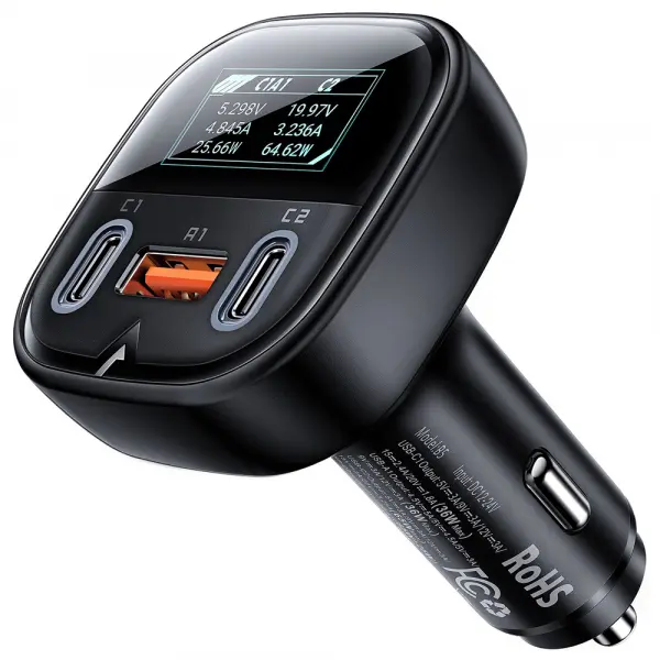 Incarcator Auto Acefast B5 Display, 101W, 5A, 1 x USB-A - 2 x USB-C, Negru