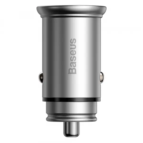 Incarcator Auto Baseus Circular Metal, 30W, 5A, 1 x USB-A - 1 x USB-C, Gri
