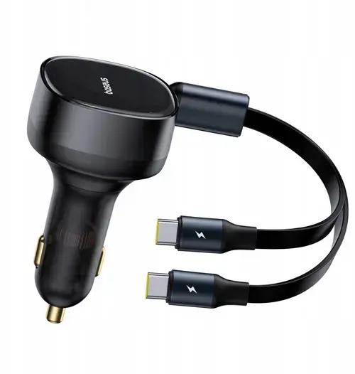 Incarcator auto Baseus Enjoyment 2in1, 33W, cu cablu retractabil 2xUSB-C (Negru)