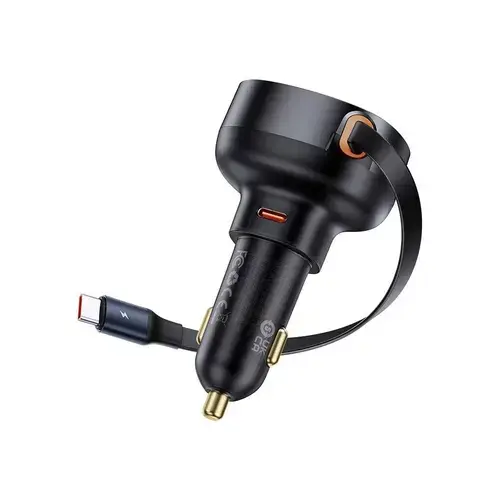 Incarcator auto Baseus Enjoyment Pro, 60W, cu cablu retractabil USB-C, Negru