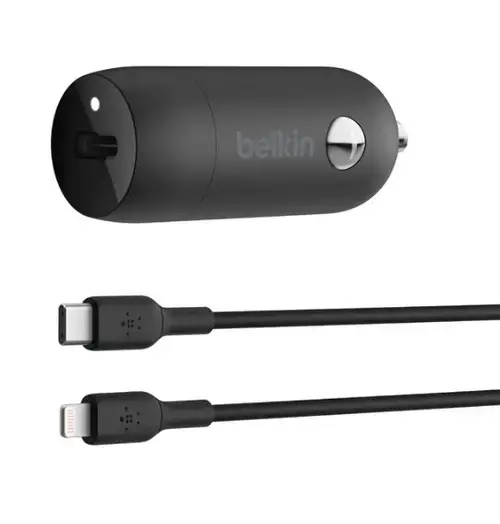 Incarcator auto Belkin CCA004bt1MBK5, 30W, PD, Cablu Lightning la USB Type-C 1m (Negru)