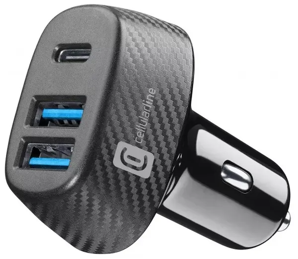 Încărcător auto Cellularline - Car Multipower Trio, USB-A/C, 44W, negru