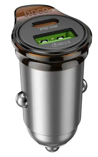 Incarcator Auto Cu Cablu Lightning HOCO NZ16A, 43W, 3A, 1 x USB-A - 1 x USB-C, Gri